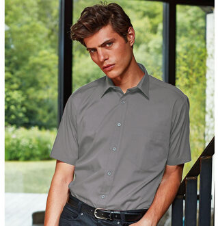 Premier Heren Korte Mouw Formele Poplin Gewoon Werk Shirt (Donkergrijs) - maat 15N