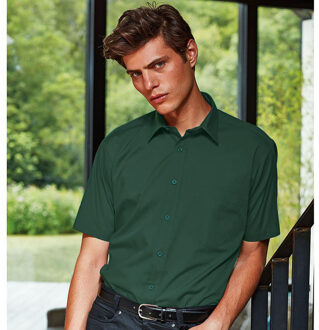 Premier Heren Korte Mouw Formele Poplin Gewoon Werk Shirt (Fles) Groen - 15N