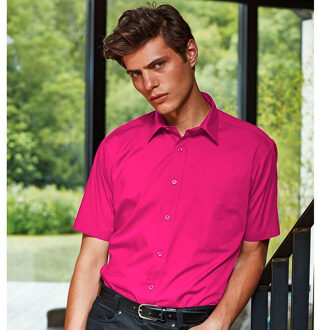 Premier Heren Korte Mouw Formele Poplin Gewoon Werk Shirt (Heet Roze) - 18N