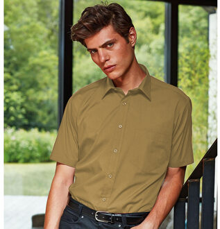 Premier Heren Korte Mouw Formele Poplin Gewoon Werk Shirt (Khaki) Kaki