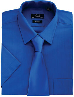 Premier Heren Korte Mouw Formele Poplin Gewoon Werk Shirt (Koninklijk) - maat Blauw