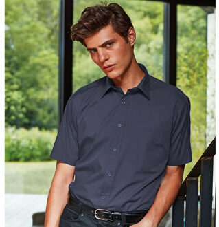 Premier Heren Korte Mouw Formele Poplin Gewoon Werk Shirt (Marine) Navy