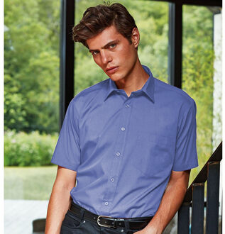 Premier Heren Korte Mouw Formele Poplin Gewoon Werk Shirt (Middenblauw) - maat 20