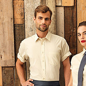 Premier Heren Korte Mouw Formele Poplin Gewoon Werk Shirt (Natuurlijk) Naturel