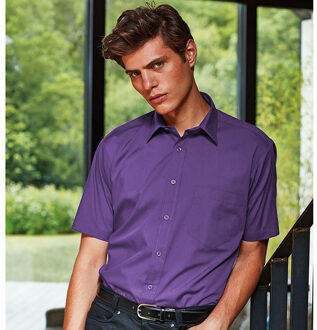 Premier Heren Korte Mouw Formele Poplin Gewoon Werk Shirt (Paars)