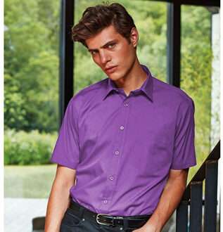 Premier Heren Korte Mouw Formele Poplin Gewoon Werk Shirt (Rijke Violet) - 15.5N