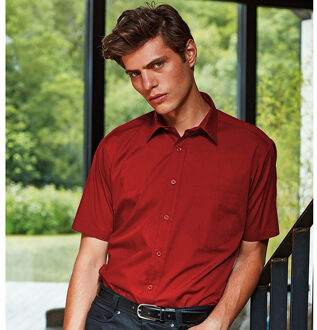 Premier Heren Korte Mouw Formele Poplin Gewoon Werk Shirt (Rood) - 17.5N
