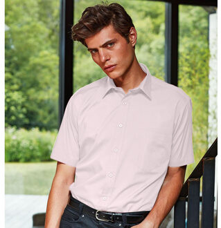 Premier Heren Korte Mouw Formele Poplin Gewoon Werk Shirt (Roze) - 16.5N