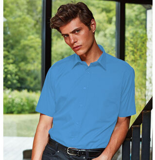 Premier Heren Korte Mouw Formele Poplin Gewoon Werk Shirt (Saffier)