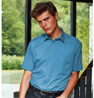 Premier Heren Korte Mouw Formele Poplin Gewoon Werk Shirt (Turquoise) - 16N