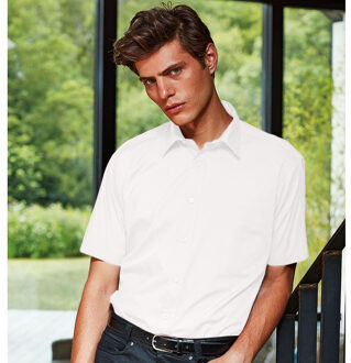 Premier Heren Korte Mouw Formele Poplin Gewoon Werk Shirt (Wit) - maat 17N