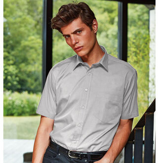 Premier Heren Korte Mouw Formele Poplin Gewoon Werk Shirt (Zilver) - 17.5N