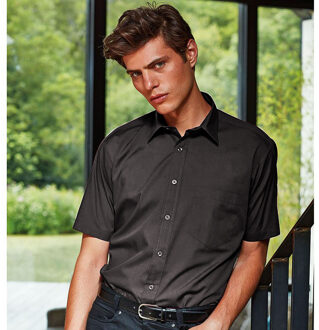 Premier Heren Korte Mouw Formele Poplin Gewoon Werk Shirt (Zwart) - maat