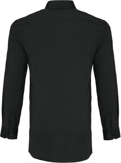Premier Heren Lange Mouwen Gepast Poplin Werkoverhemd (Zwart) - 15.5N