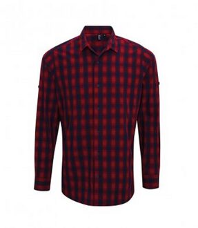 Premier Heren Mulligan Check shirt met lange mouwen (Rood/Zwaar) - maat L Blauw en rood