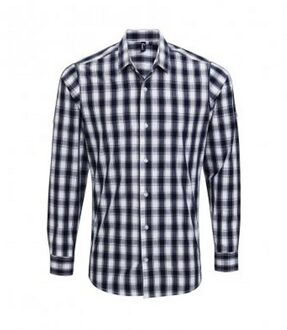 Premier Heren Mulligan Check shirt met lange mouwen (Wit/Zwaar) Wit/Navy - XL