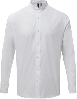 Premier Heren Overhemd met lange mouwen met opa-kraag (Wit) - 2XL
