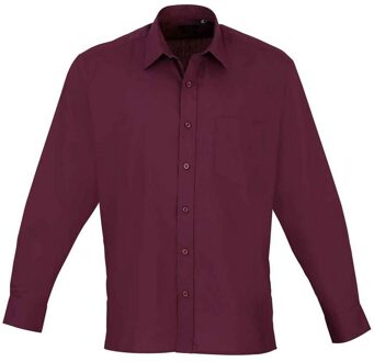 Premier Heren Popeline Overhemd Met Lange Mouwen (Bourgondië) Bourgogne - 17.5 inch