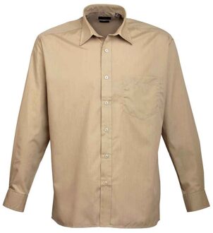 Premier Heren Popeline Overhemd Met Lange Mouwen (Khaki) Kaki - 16.5 inch