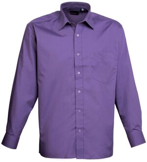 Premier Heren Popeline Overhemd Met Lange Mouwen (Paars) - 58