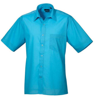 Premier Heren poplin overhemd met korte mouwen Blauw - 42 (L)