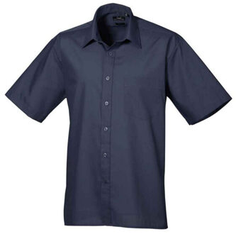 Premier Heren poplin overhemd met korte mouwen Blauw - 43 (XL)