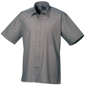 Premier Heren poplin overhemd met korte mouwen Grijs - 43 (XL)