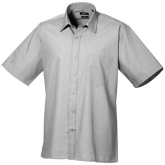 Premier Heren poplin overhemd met korte mouwen Zilver - 45 (XXL)