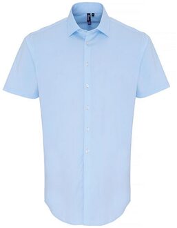 Premier Heren poplin stretch overhemd met korte mouwen Blauw