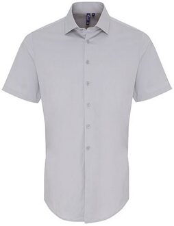 Premier Heren poplin stretch overhemd met korte mouwen Zilver