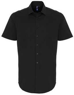 Premier Heren poplin stretch overhemd met korte mouwen Zwart