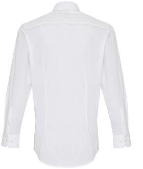 Premier Heren Rekken Pasvorm Popeline Lange Mouwen Shirt (Wit)