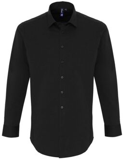 Premier Heren Rekken Pasvorm Popeline Lange Mouwen Shirt (Zwart) - maat 2XL
