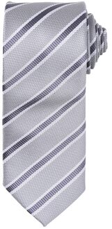 Premier Heren Streep Wafel Stropdas (Zilver/Donkergrijs)