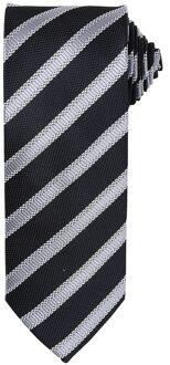 Premier Heren Streep Wafel Stropdas (Zwart/Donkergrijs) - maat