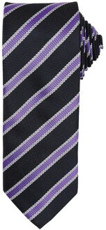 Premier Heren Streep Wafel Stropdas (Zwart/Rich-Violet)