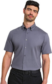 Premier Heren Supreme Oxford overhemd met korte mouwen (Staalgrijs) Blauw/Donkergrijs - 2XL