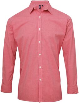 Premier Herenmicrocheck shirt met lange mouwen (Rood/Wit) - 3XL
