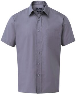 Premier Herenshirt met korte mouwen Popeline (Staal) Grijs - 16 inch