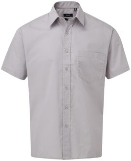 Premier Herenshirt met korte mouwen Popeline (Zilver) - 14.5 inch