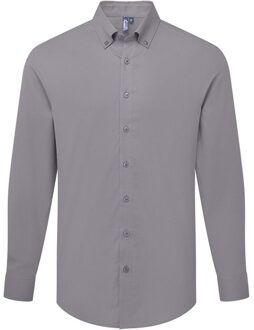 Premier Mannen Supreme Oxford Langsleeve Shirt (Staalgrijs) Blauw/Donkergrijs - XL