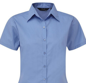 Premier Popeline blouse met korte mouwen / Gewoon werkoverhemd (Middenblauw) - EU 36 / UK 8
