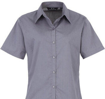 Premier Popeline blouse met korte mouwen / Gewoon werkoverhemd (Staal) Grijs - EU 46 / UK 18