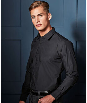 Premier Supreme Heavier Weight Poplin Werkshirt met lange mouwen (Zwart) - 18N