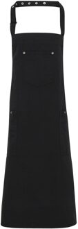 Premier Unisex Chino Cotton Bib Apron (Zwart) - One Size