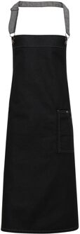 Premier Unisex Volwassenen District Waxed Look Denim Bib Apron (Zwarte denim) - One Size