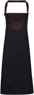 Premier Unisex Volwassenen Divisie Waxed Look Faux Leather Denim Bib Apron (Indigo/Bruin Denim) Donkerblauw - One Size