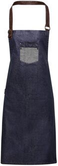 Premier Unisex Volwassenen Divisie Waxed Look Faux Leather Denim Bib Apron (Indigo Denim) Indigoblauw