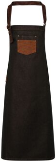 Premier Unisex Volwassenen Divisie Waxed Look Faux Leather Denim Bib Apron (Zwart/Tan Denim) Zwart/bruin