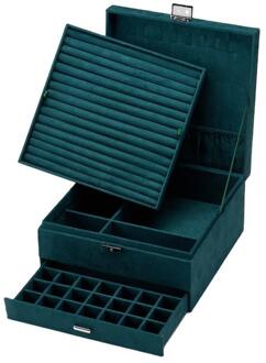 Premium 3-Layer Flanel Sieraden Organizer Box Kettingen Oorbellen Ringen Storage Case Grote Capaciteit Met Slot Voor Vrouwen groen